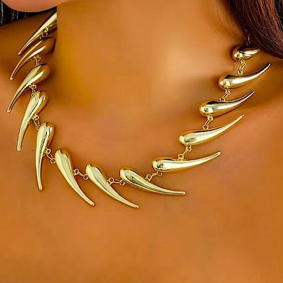 Stainless Steel Spiked Gold Choker Necklace Punk Retro - Picture 2 of 9